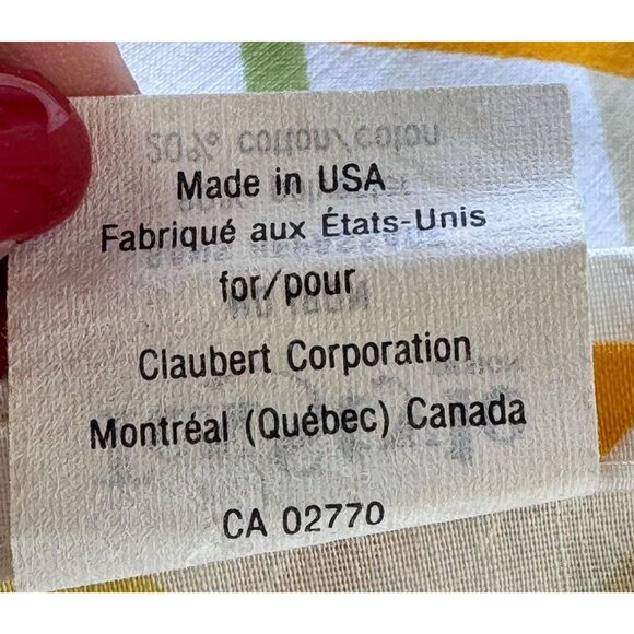 Vintage 70s top / flat sheet, yellow green orange diagonal stripes, full size - Picture 8 of 9